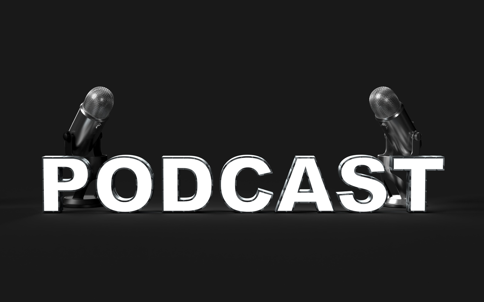 Podcast Text with Microphones 3D Illustration